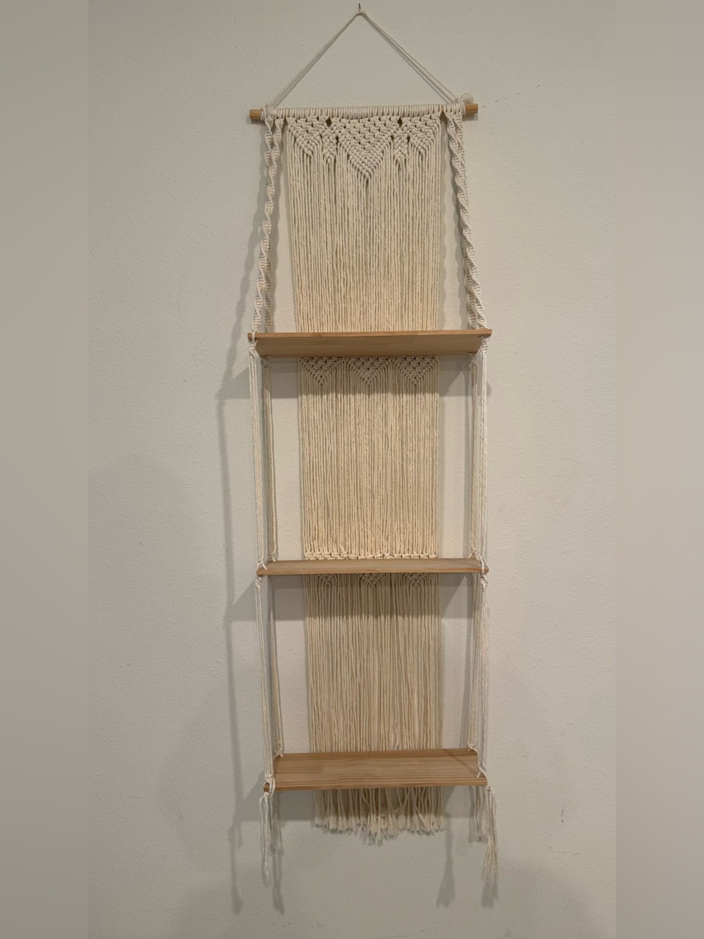 Handmade Cream Macrame Wall Shelf - Boho Home Decor